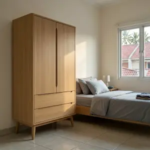 Lemari Pakaian 2 Pintu dengan Laci Scandinavian Oak [2]