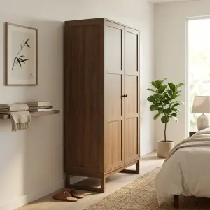 Lemari Pakaian 2 Pintu Panel Kayu Walnut [3]