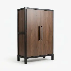 Lemari Pakaian 2 Pintu Rangka Besi Finishing Kayu Walnut
