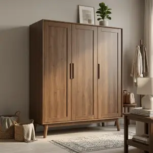 Lemari Pakaian 3 Pintu Gaya Scandinavian Kayu Solid [5]