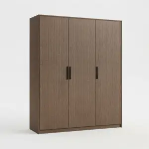 Lemari Pakaian 3 Pintu Panel Alur Finishing Walnut