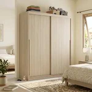 Lemari Pakaian Pintu Geser Finishing Oak Natural [2]