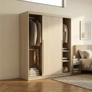 Lemari Pakaian Pintu Geser Finishing Oak Natural [3]