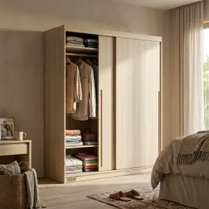 Lemari Pakaian Pintu Geser Finishing Oak Natural [5]