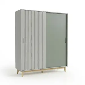 Lemari Pakaian Sliding Door Fluted Panel Scandinavian