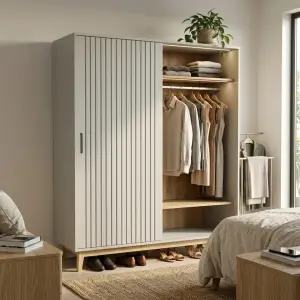 Lemari Pakaian Sliding Door Fluted Panel Scandinavian [5]