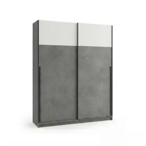 Lemari Pakaian Sliding Door Motif Beton Putih 2 Pintu