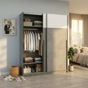 Lemari Pakaian Sliding Door Motif Beton Putih 2 Pintu [3]