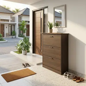Lemari Sepatu 3 Pintu Flip Down Finishing Walnut [3]