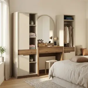 Lemari Set Meja Rias Cermin Lengkung Tekstur Linen [2]