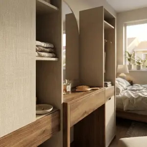 Lemari Set Meja Rias Cermin Lengkung Tekstur Linen [3]