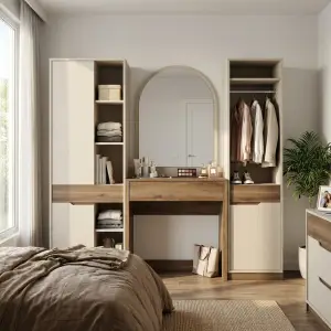 Lemari Set Meja Rias Cermin Lengkung Tekstur Linen [4]