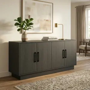 Lemari TV 4 Pintu Kayu Finishing Dark Oak