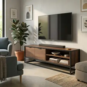 Lemari TV Besi Kayu Gaya Industrial dengan Rak Terbuka [4]