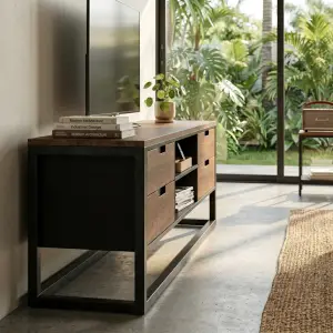 Lemari TV Industrial Rangka Besi dengan 4 Laci dan Rak Terbuka [3]