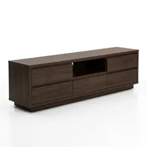 Lemari TV Kayu Walnut Minimalis dengan Laci dan Rak Terbuka