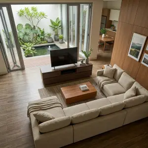 Lemari TV Kayu Walnut Minimalis dengan Laci dan Rak Terbuka [4]