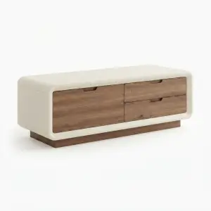 Lemari TV Laci Kombinasi Kayu Walnut dan Panel Putih
