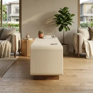 Lemari TV Laci Kombinasi Kayu Walnut dan Panel Putih [5]