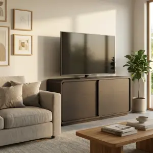 Lemari TV Pintu Sliding Kayu Serat Alami [2]