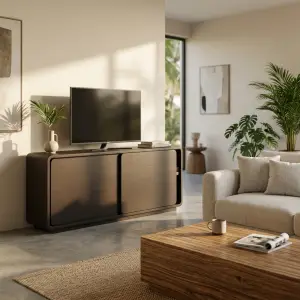 Lemari TV Pintu Sliding Kayu Serat Alami [4]