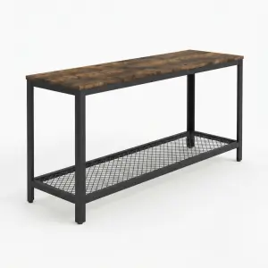 Meja Bar Industrial Kayu Solid Rangka Besi dengan Rak Mesh Bawah
