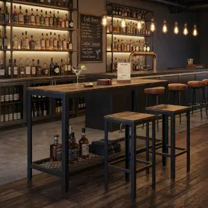 Meja Bar Industrial Kayu Solid Rangka Besi dengan Rak Mesh Bawah [4]