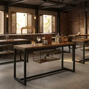 Meja Bar Industrial Rangka Besi Hollow dengan Rak Penyimpanan [4]