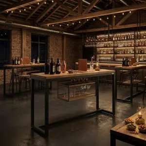 Meja Bar Industrial Rangka Besi Hollow dengan Rak Penyimpanan [5]