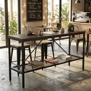 Meja Bar Industrial Rangka Besi Rak Mesh