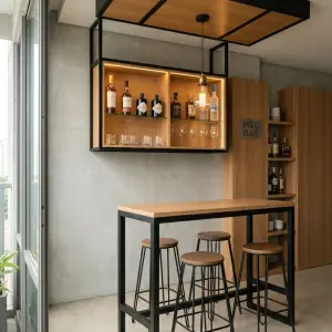 Meja Bar Industrial Rangka Besi Top Kayu [3]