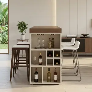 Meja Bar Kayu dengan Rak Wine dan Gantungan Gelas
