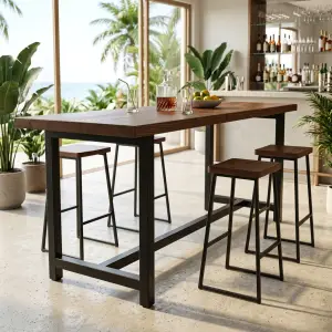 Meja Bar Kayu Solid Rangka Besi Industrial [2]