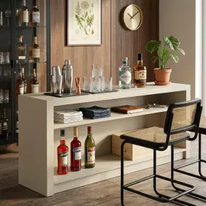 Meja Bar Open Shelf Dua Susun Minimalis