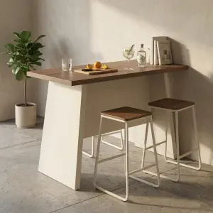 Meja Bar Panel Kaki Trapesium Top Kayu Walnut [2]