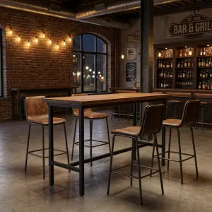 Meja Bar Tinggi Industrial Rangka Besi Top Kayu [2]