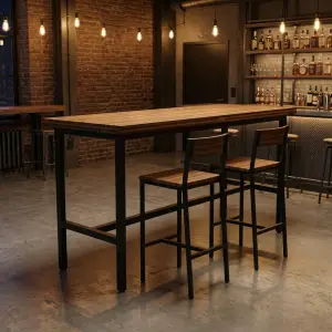 Meja Bar Tinggi Industrial Rangka Besi Top Kayu [3]