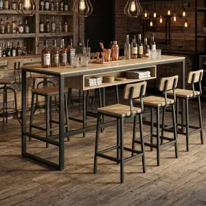 Meja Bar Tinggi Industrial Rangka Besi Top Kayu [2]