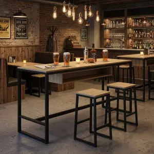 Meja Bar Tinggi Industrial Rangka Besi Top Kayu [6]