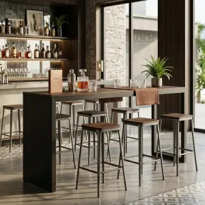 Meja Bar Tinggi Kayu Besi Industrial [5]