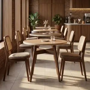 Meja Cafe Bulat Kayu Solid Kaki A-Frame [2]