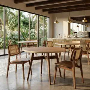 Meja Cafe Bulat Kayu Solid Kaki A-Frame [3]