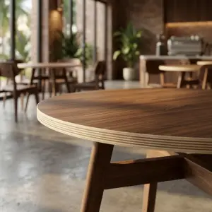 Meja Cafe Bulat Kayu Solid Kaki A-Frame [5]