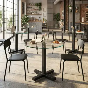 Meja Cafe Bulat Top Kaca Kaki Besi Silang [2]