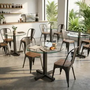 Meja Cafe Bulat Top Kaca Kaki Besi Silang [4]
