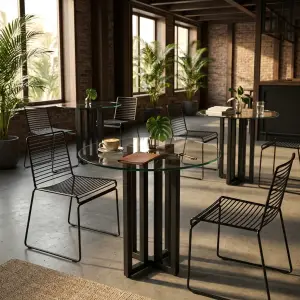 Meja Cafe Bulat Top Kaca Kaki Cluster Besi [2]