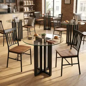 Meja Cafe Bulat Top Kaca Kaki Cluster Besi [4]