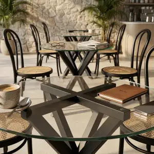 Meja Cafe Bulat Top Kaca Kaki X Besi [2]