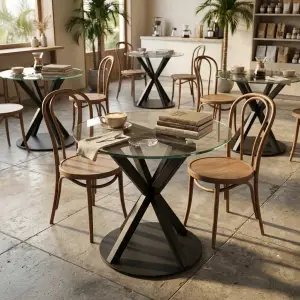 Meja Cafe Bulat Top Kaca Kaki X Besi [4]