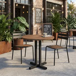 Meja Cafe Bulat Top Kayu Kaki Besi Hollow